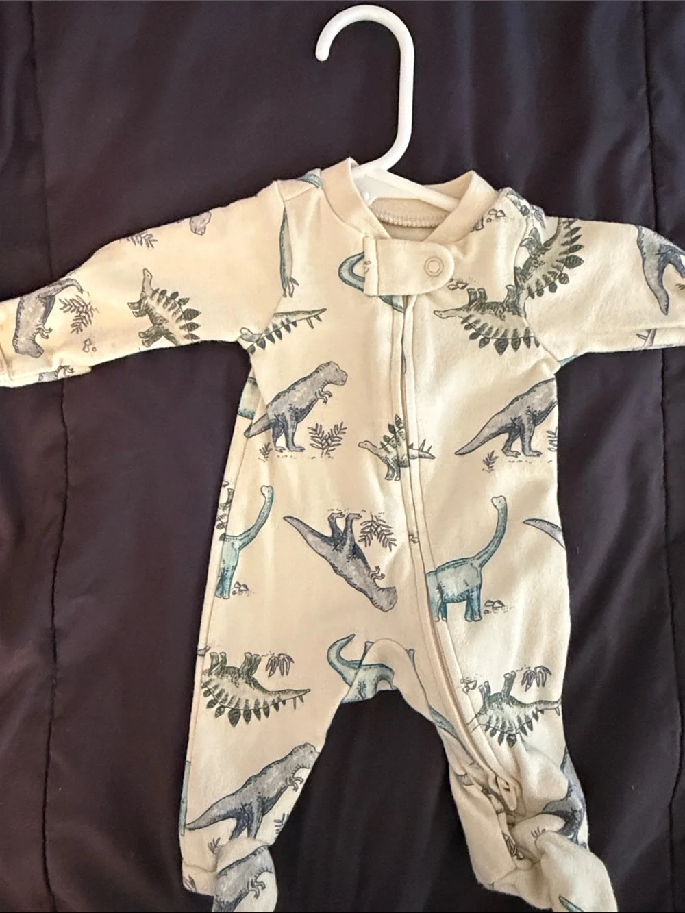 Carter's Cream One-Piece Footed Sleeper with Teal and Gray Dinosaurs